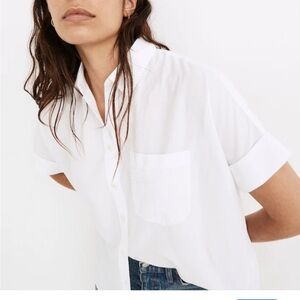 Madewell Linen Blend Courier Pleat White Button Down Oversized Shirt sz XXS